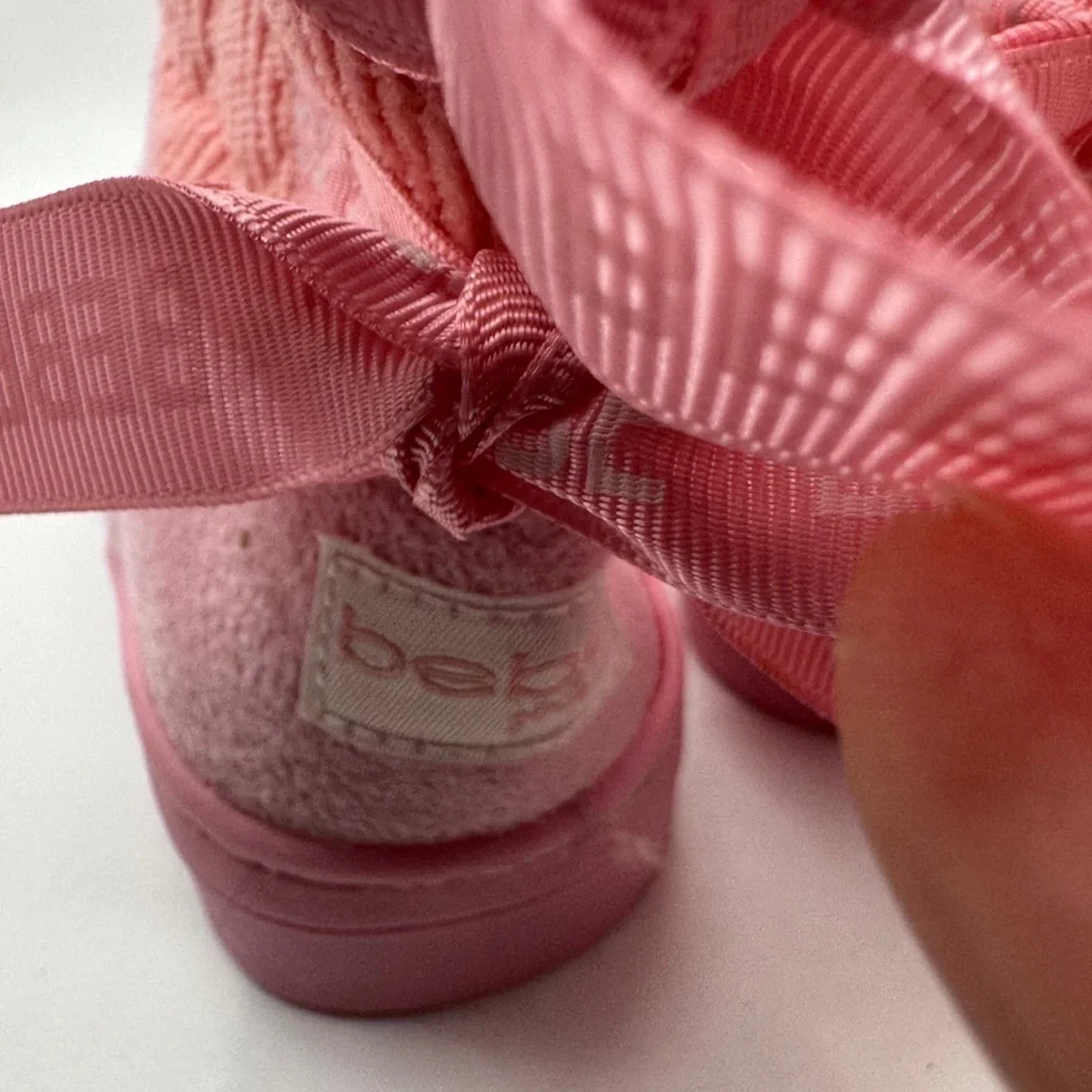 NWT Bebe Toddler Girl Size 7 Pink Ribbon Detail Faux Fur Lined Winter Boots